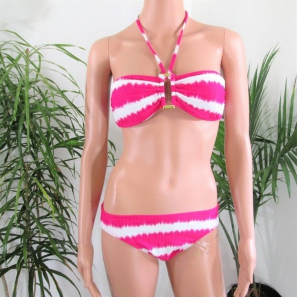 LAUREN by Ralph Lauren Pink Tie-dye Striped Bikini